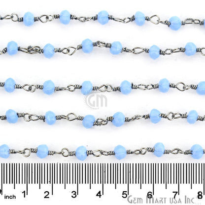 Tanzanite Chalcedony 3-3.5mm Oxidized Plated Wire Wrapped Beads Rosary Chain (763886698543)