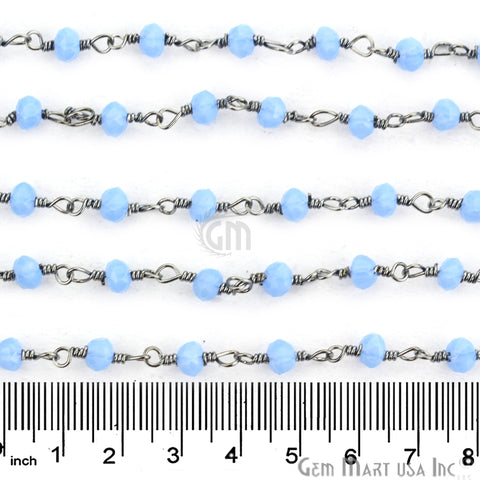 Tanzanite Chalcedony 3-3.5mm Oxidized Plated Wire Wrapped Beads Rosary Chain (763886698543)