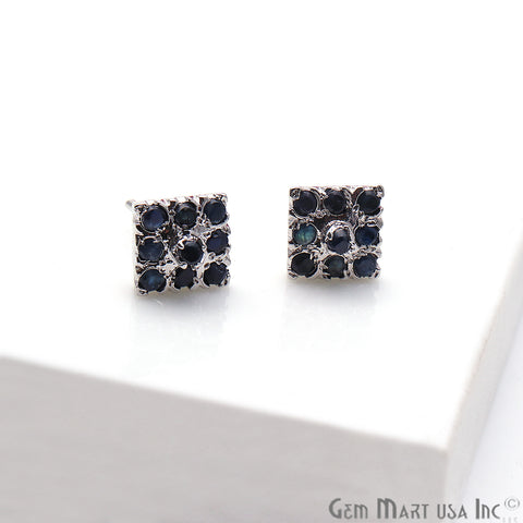 Black Sapphire 10mm Sterling Silver Square Shape Stud Earring - GemMartUSA