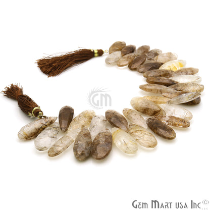 Rutilated Quartz Pears 24x10mm Crafting Beads Gemstone Briolette Strands 8 Inch - GemMartUSA