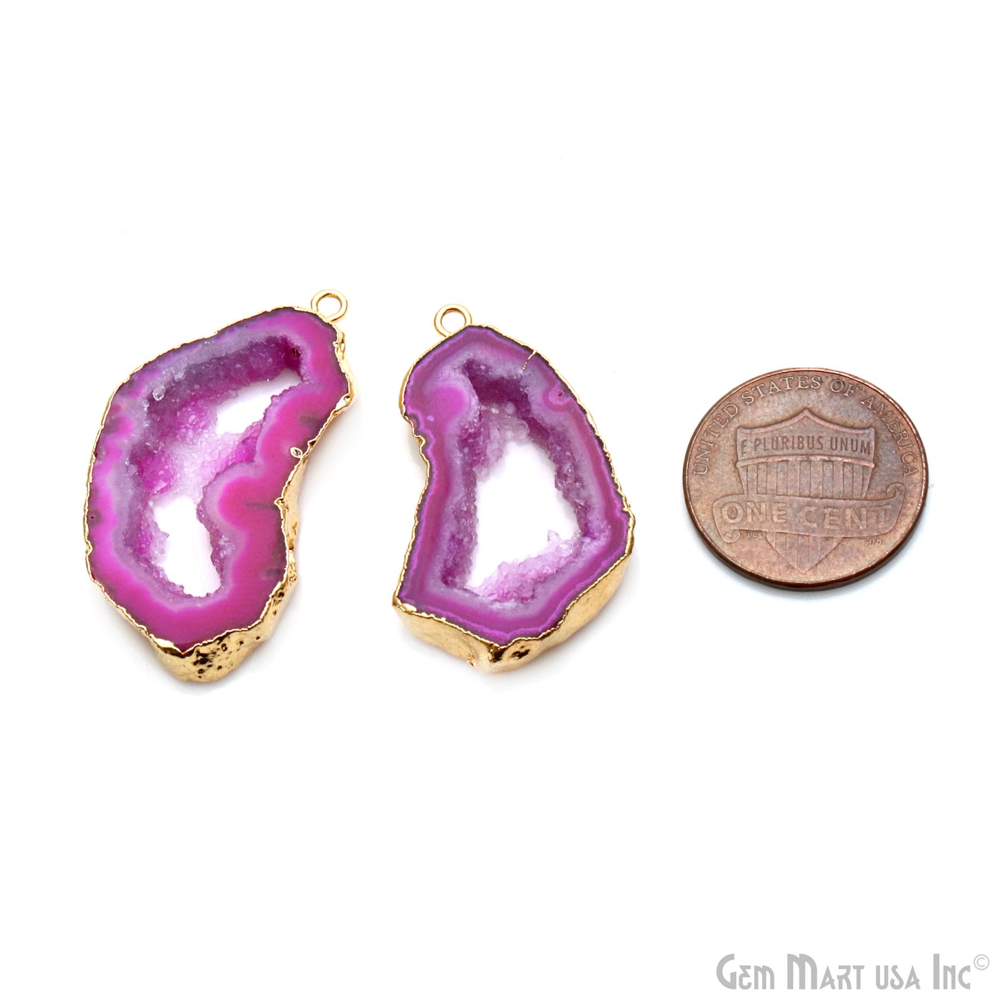 Agate Slice 34x17mm Organic  Gold Electroplated Gemstone Earring Connector 1 Pair