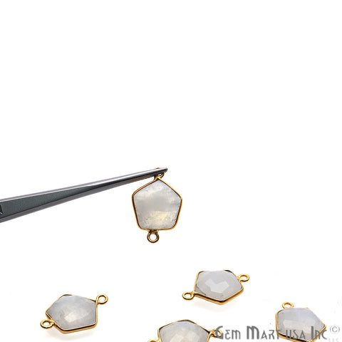Rainbow Moonstone Pentagon Gold Plated Double Bail 19x13mm Gemstone Connector - GemMartUSA