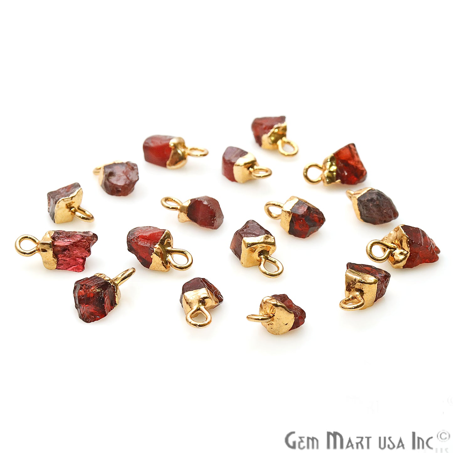 Rough Garnet Gemstone 12x5mm Organic Gold Edged Connector - GemMartUSA