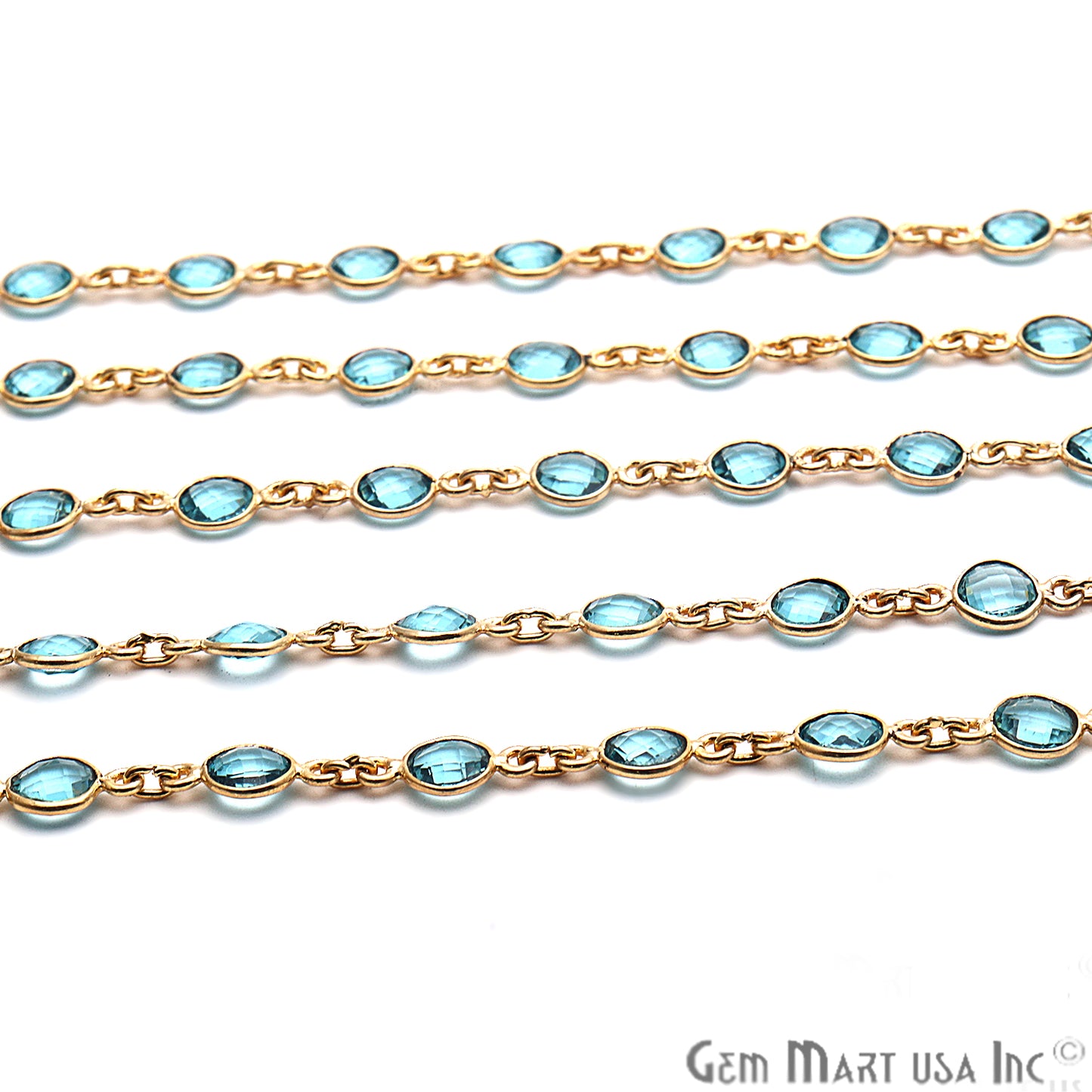 Blue Topaz 5mm Bezel Link Gold Plated Continuous Connector Chain - GemMartUSA