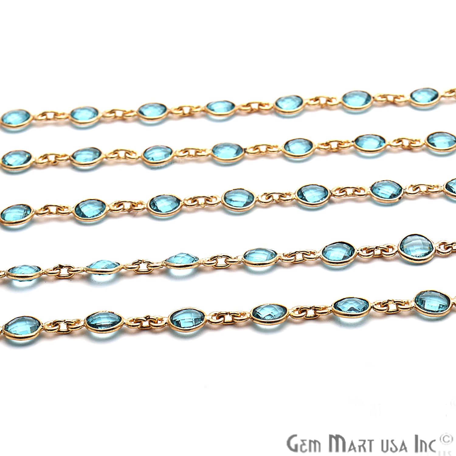 Blue Topaz 5mm Bezel Link Gold Plated Continuous Connector Chain - GemMartUSA