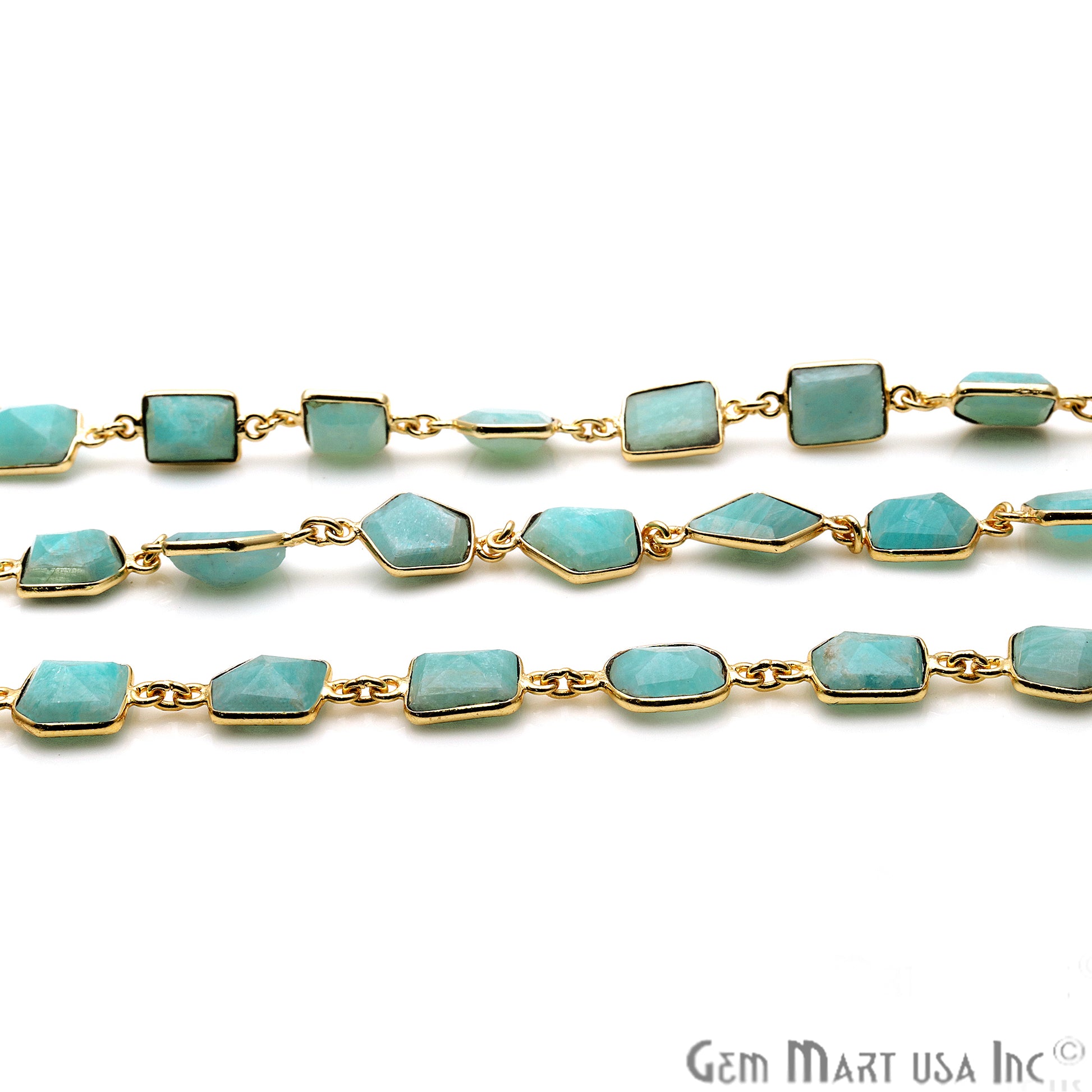 Amazonite 10-15mm Fancy Cut Bezel Link Gold Plated Continuous Connector Chain - GemMartUSA