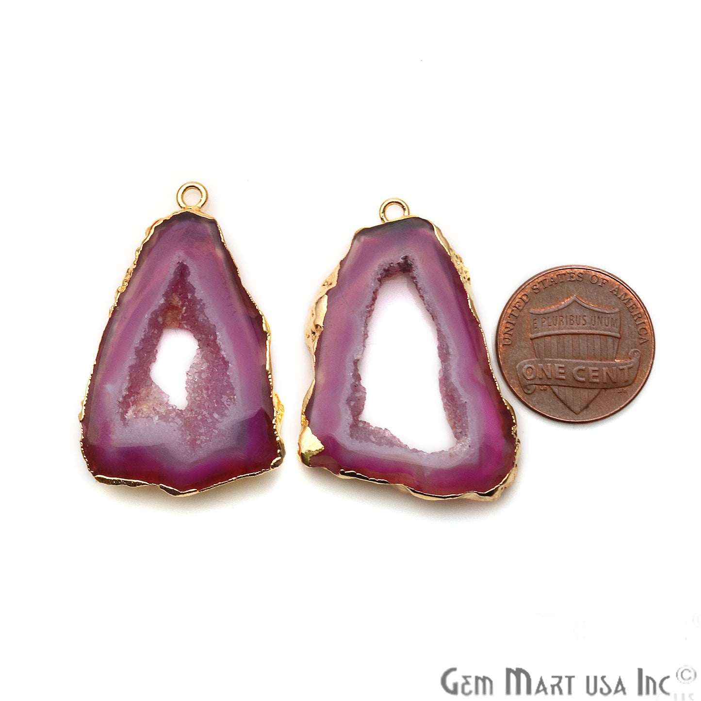 Agate Slice 25x38mm Organic Gold Electroplated Gemstone Earring Connector 1 Pair - GemMartUSA