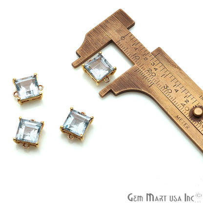 Blue Topaz 9mm Square Gold Plated Prong Setting Gemstone Connector (Pick Bail) - GemMartUSA