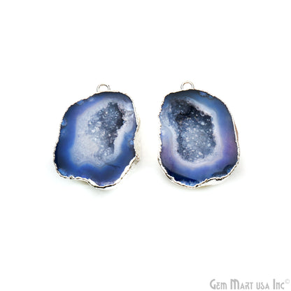 Geode Druzy 30x38mm Organic Silver Electroplated Single Bail Gemstone Earring Connector 1 Pair