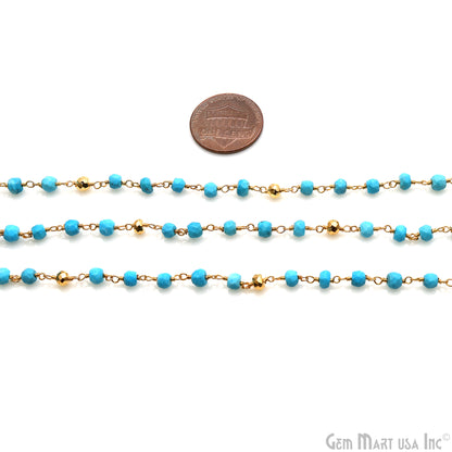 Turquoise With Golden Pyrite Gold Plated Gemstone Beads Rosary Chain