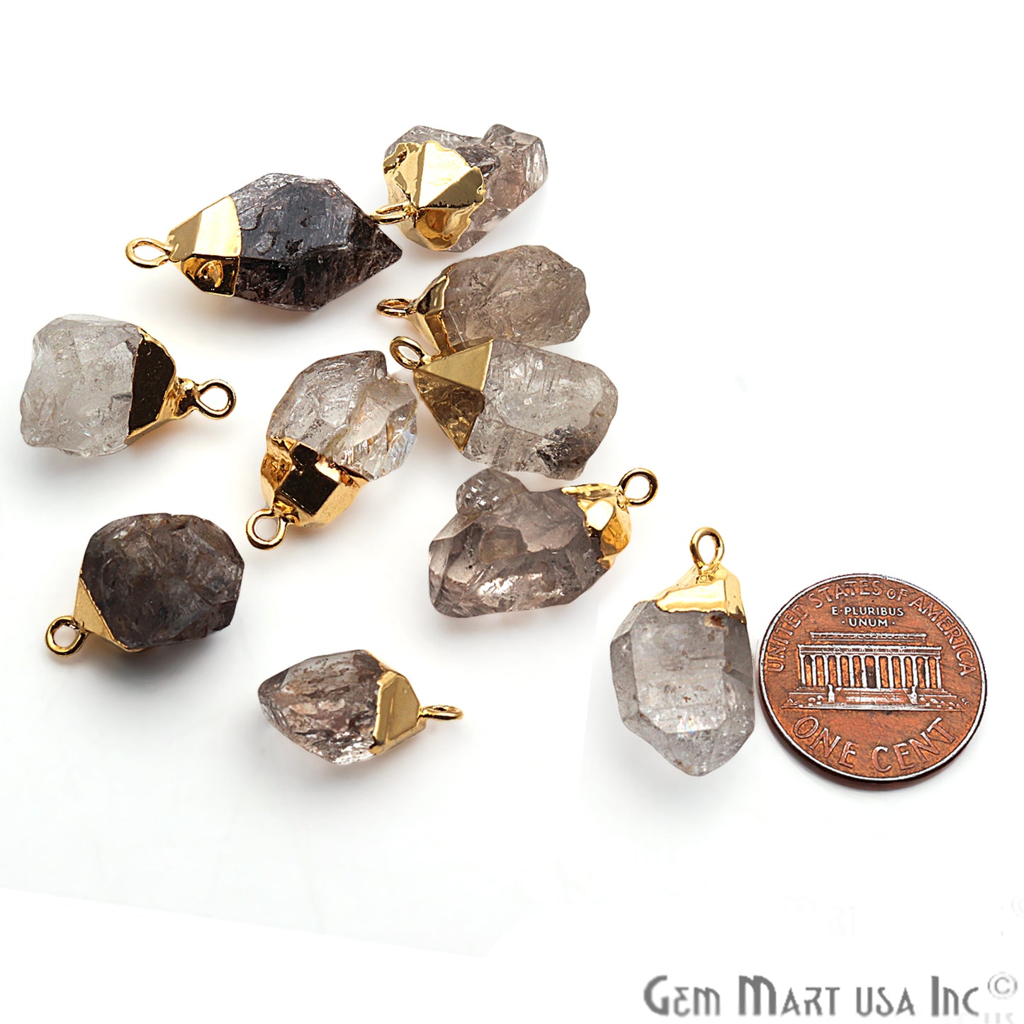 Rough Herkimer Diamond 19x9mm Edged Single Bail Connector Charm (Pick Your Plating) - GemMartUSA