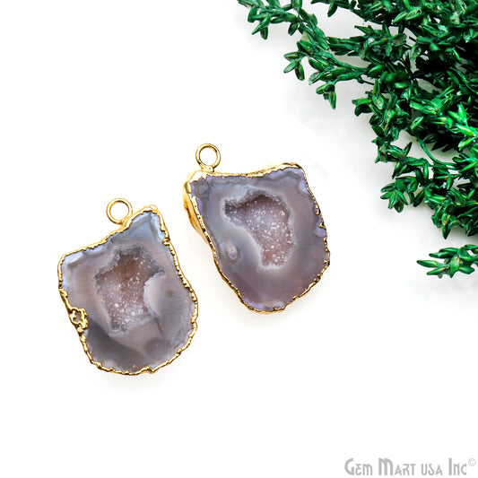 Geode Druzy 32x22mm Organic Gold Electroplated Single Bail Gemstone Earring Connector 1 Pair