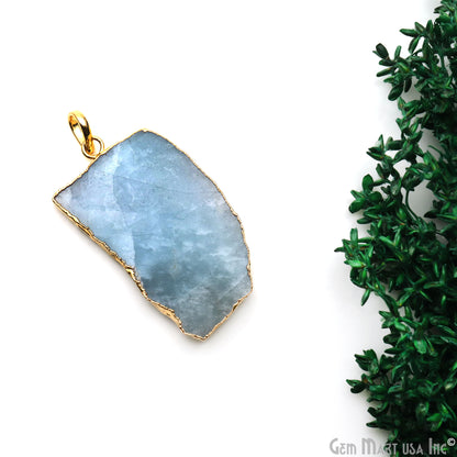 Amazonite Free Form shape 45x26mm Gold Electroplated Gemstone Single Bail Pendant