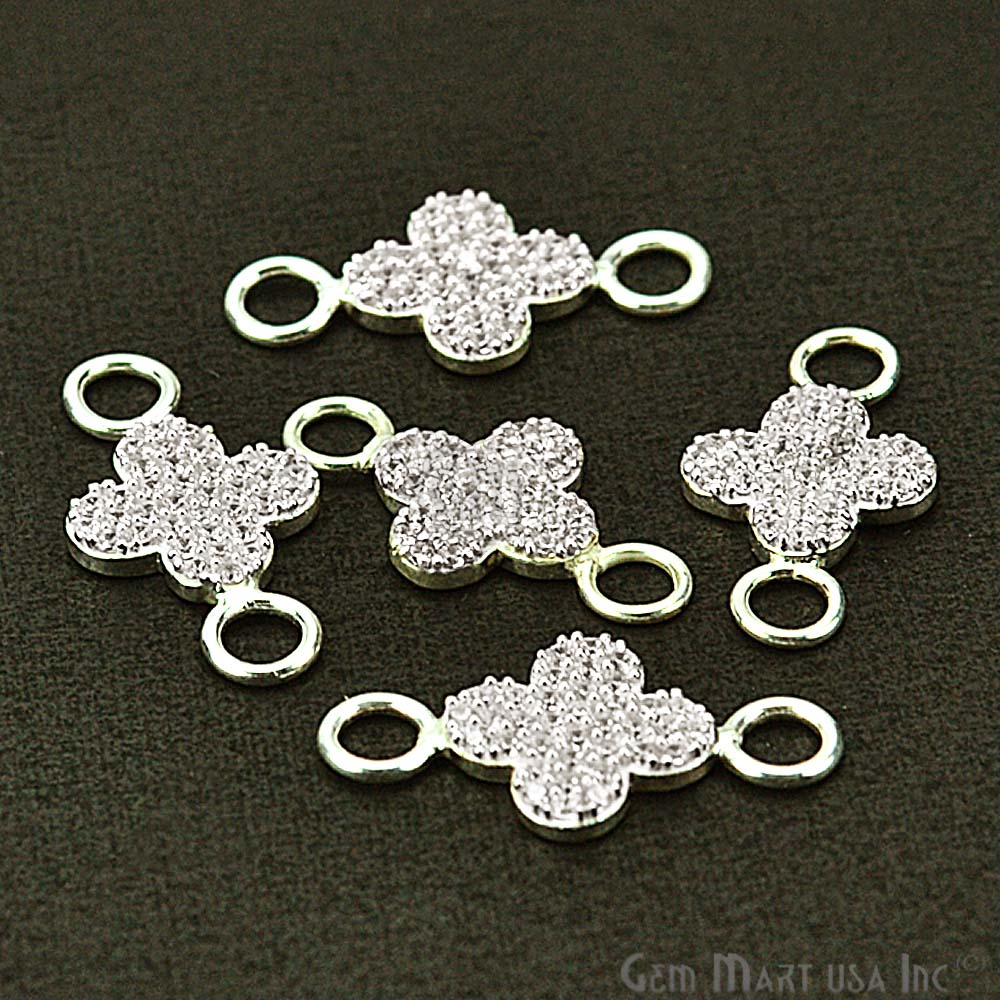 Cubic Zircon Pave 'Clover' Silver Charm For Bracelet & Pendants - GemMartUSA