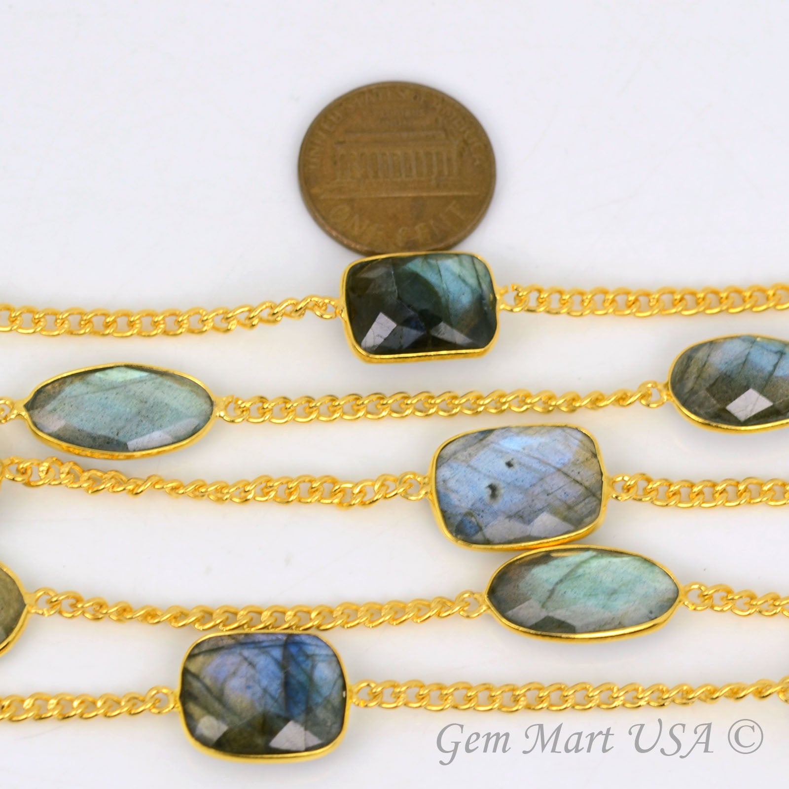 Labradorite 10-15mm Gold Plated Link Bezel Connector Chain - GemMartUSA (764147105839)