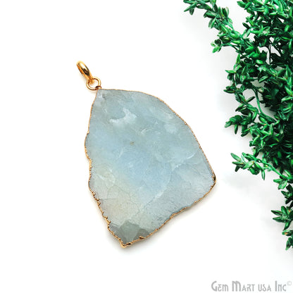 Aquamarine Free Form shape 52x37mm Gold Electroplated Gemstone Single Bail Pendant