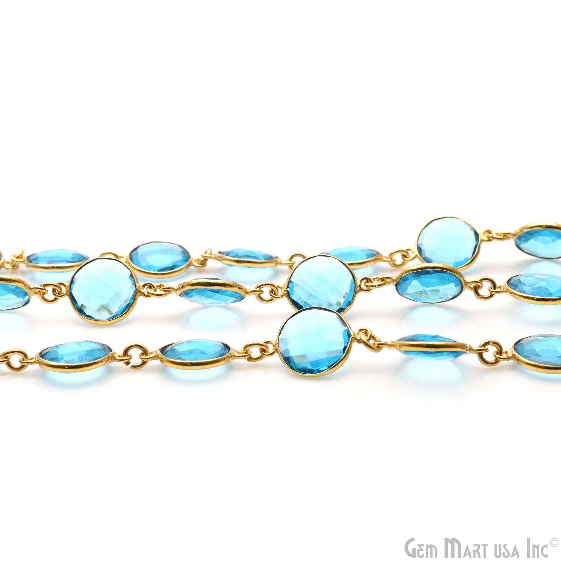 Blue Topaz 12mm Round Gold Plated Continuous Connector Chain (764274769967)