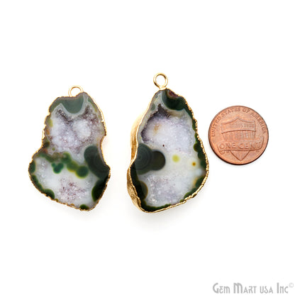 Geode Druzy 43x25mm Organic Gold Electroplated Single Bail Gemstone Earring Connector 1 Pair