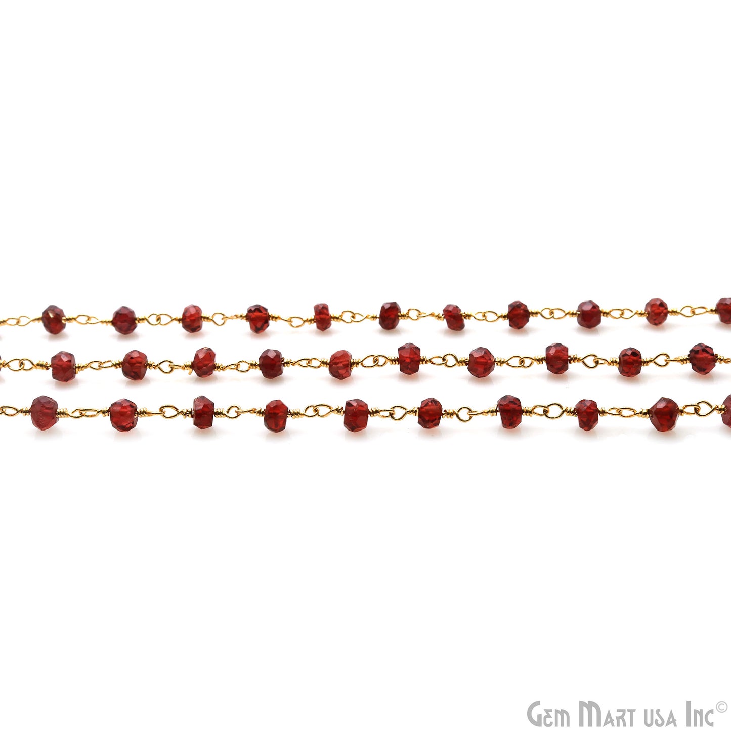 Garnet Faceted Beads 4mm Gold Wire Wrapped Rosary Chain