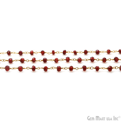 Garnet Faceted Beads 4mm Gold Wire Wrapped Rosary Chain