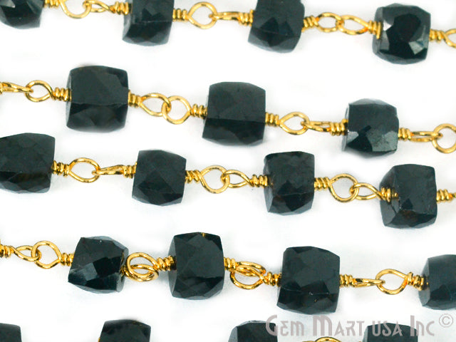 Black Onyx Gold Plated Wire Wrapped Beads Rosary Chain - GemMartUSA (762914766895)