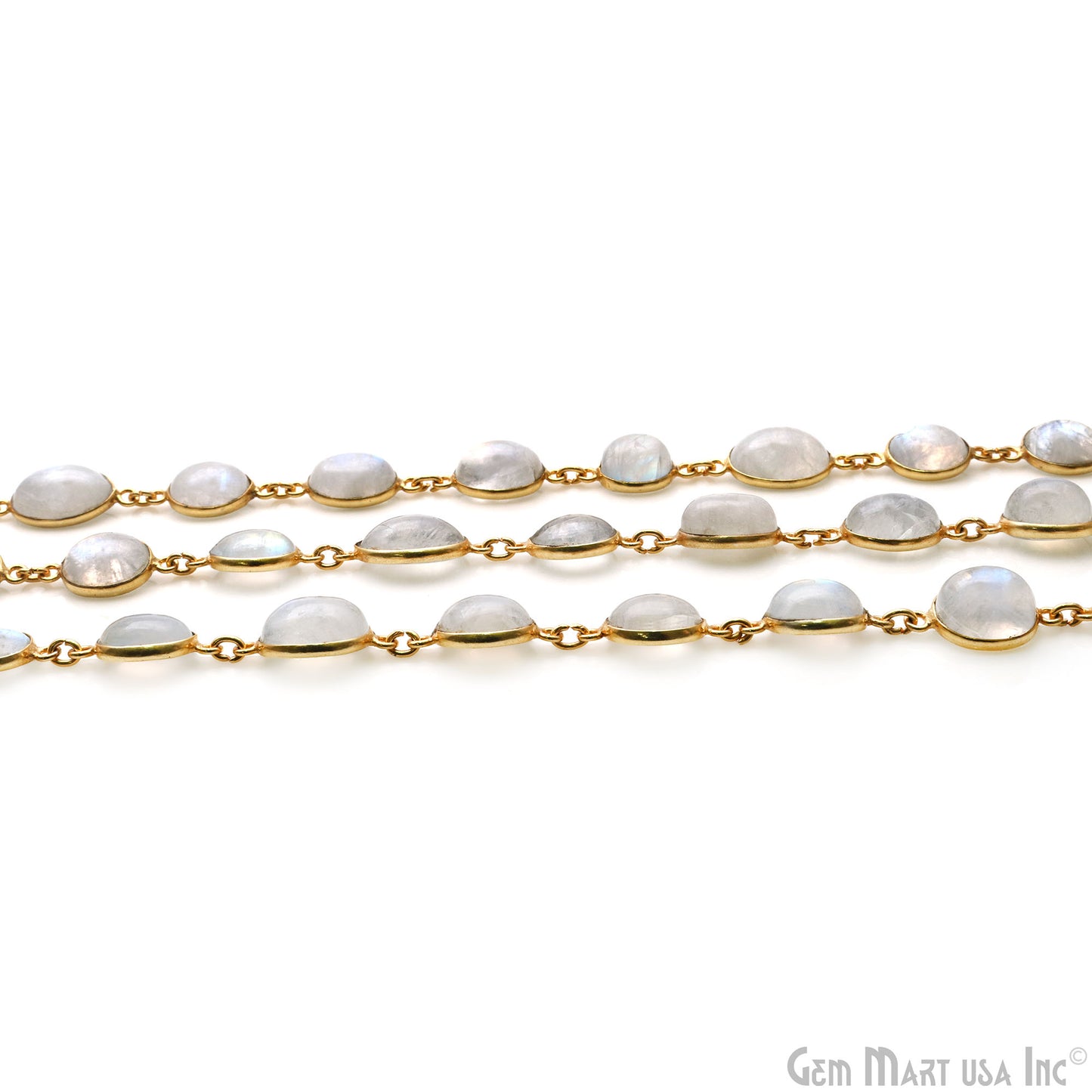 Rainbow Moonstone Cabochon Oval 10-15mm Gold Plated Continuous Connector Chain