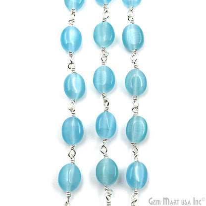 Blue Monalisa Tumble Beads 12x5mm Silver Plated Gemstone Rosary Chain