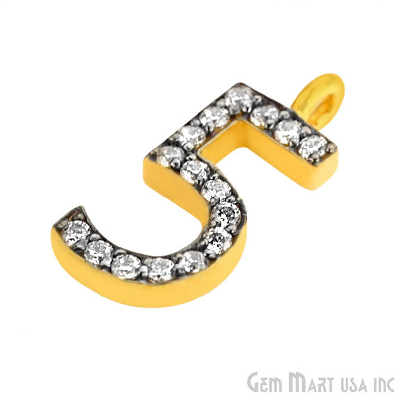 5' Numbering CZ Pave Gold Vermeil Charm for Bracelet & Pendants - GemMartUSA