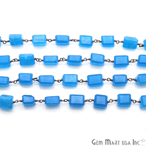 Blue Chalcedony Gemstone Oxidized Rondelle Cut Beads Rosary Chain
