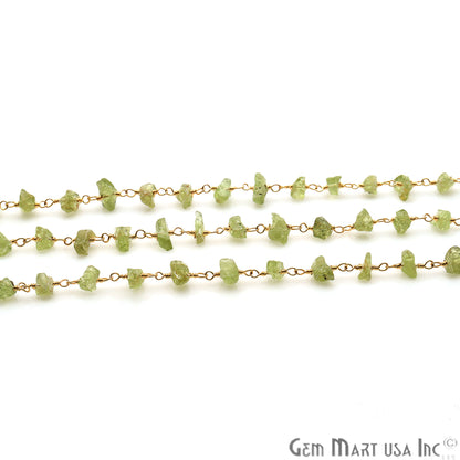 Peridot 10x6mm Nugget Chip Gold Plated Wire Wrapped Rosary Chain - GemMartUSA