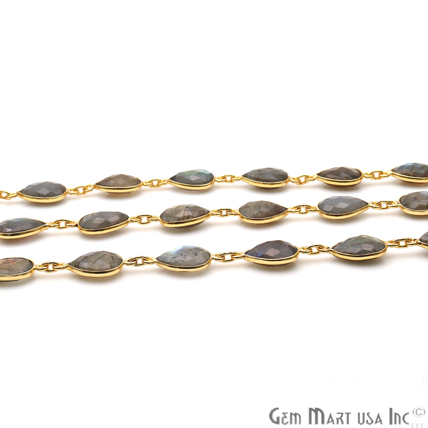 Labradorite 10x14mm Pears Bezel Link Gold Plated Continuous Connector Chain - GemMartUSA