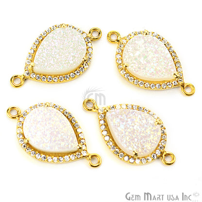 Druzy Pears Shape 10x12mm Cubic Zirconia Pave Gemstone Connector (Pick Your Druzy) - GemMartUSA