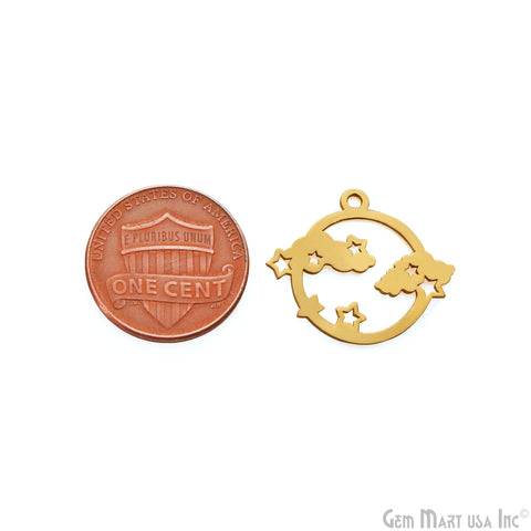 Round Star Charm Laser Finding Gold Plated 20x22mm Charm For Bracelets & Pendants