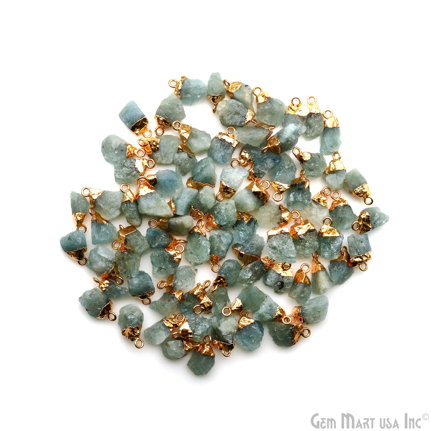 Rough Aquamarine Gemstone 15x10mm Organic Gold Edged Single Bail Connector Charm