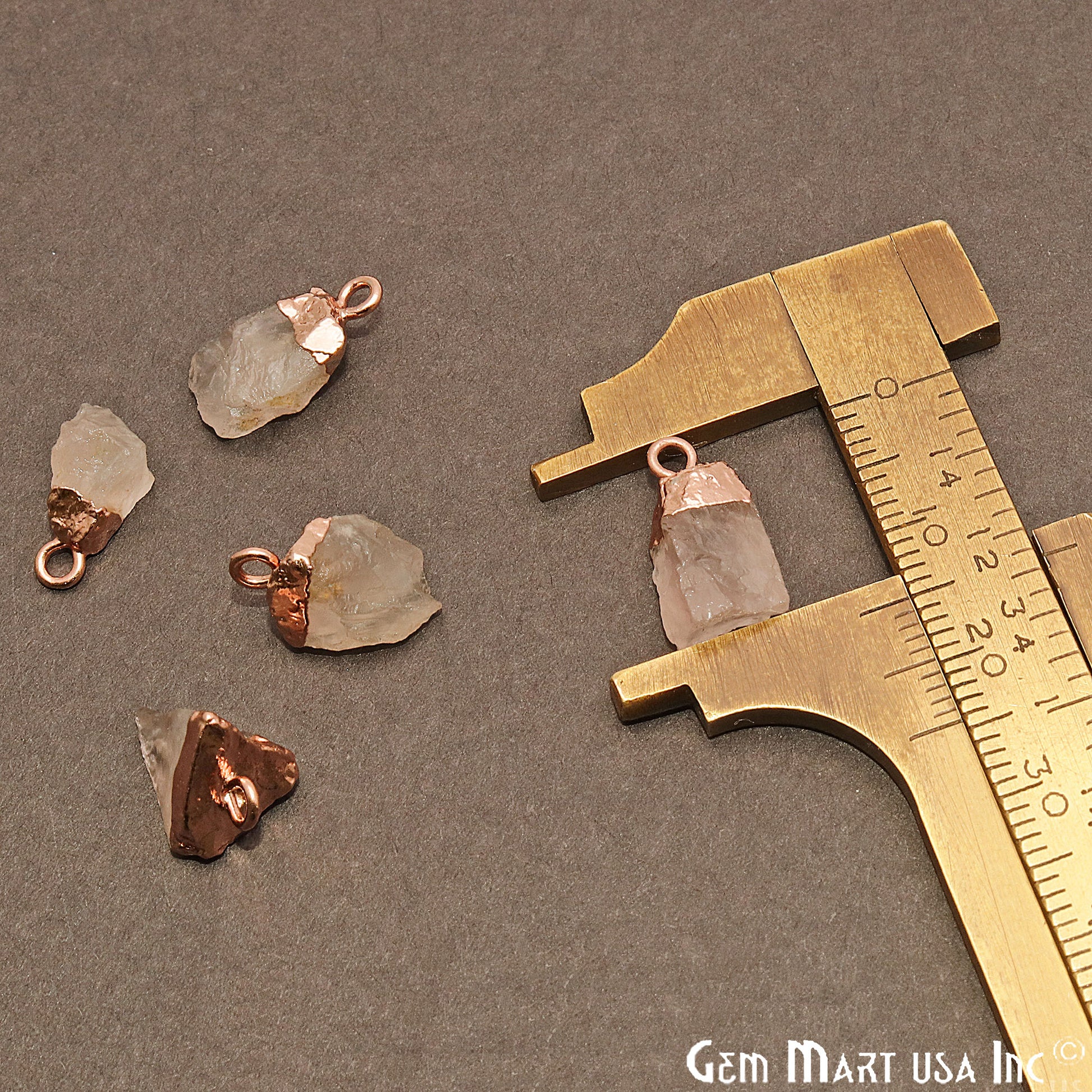 Rough Rose Quartz Gemstone 16x10mm Organic Rose Gold Edged Connector - GemMartUSA