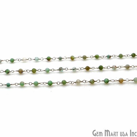 Chrysoprase Jade 3-3.5mm Silver Plated Wire Wrapped Rosary Chain - GemMartUSA