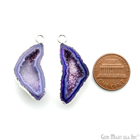 Geode Druzy 14x35mm Organic Silver Electroplated Single Bail Gemstone Earring Connector 1 Pair