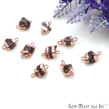 Rough Garnet Gemstone 15x9mm Organic Rose Gold Edged Connector - GemMartUSA