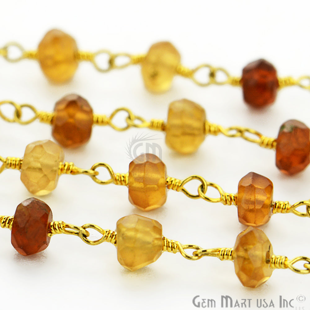 Hessonite 6-7mm Gold Plated Wire Wrapped Rosary Chain - GemMartUSA (763729936431)