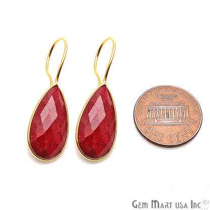 Pear Shape 21x11mm Gold Plated Gemstone Hook Earrings (Pick your Gemstone) - GemMartUSA