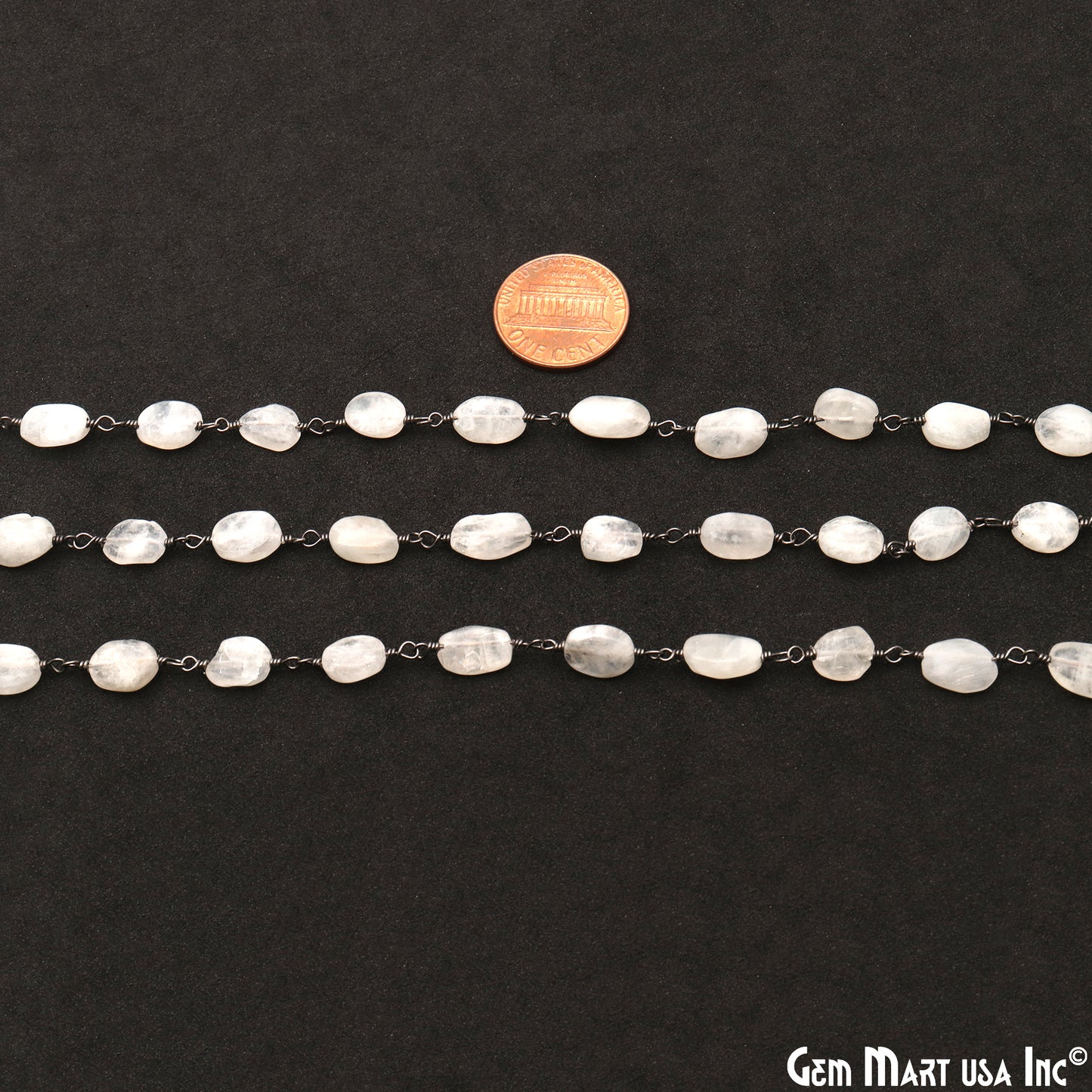 Rainbow Moonstone 12x5mm Tumble Beads Oxidized Rosary Chain