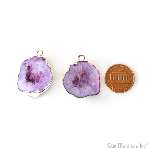 Geode Druzy 22x27mm Organic Silver Electroplated Single Bail Gemstone Earring Connector 1 Pair