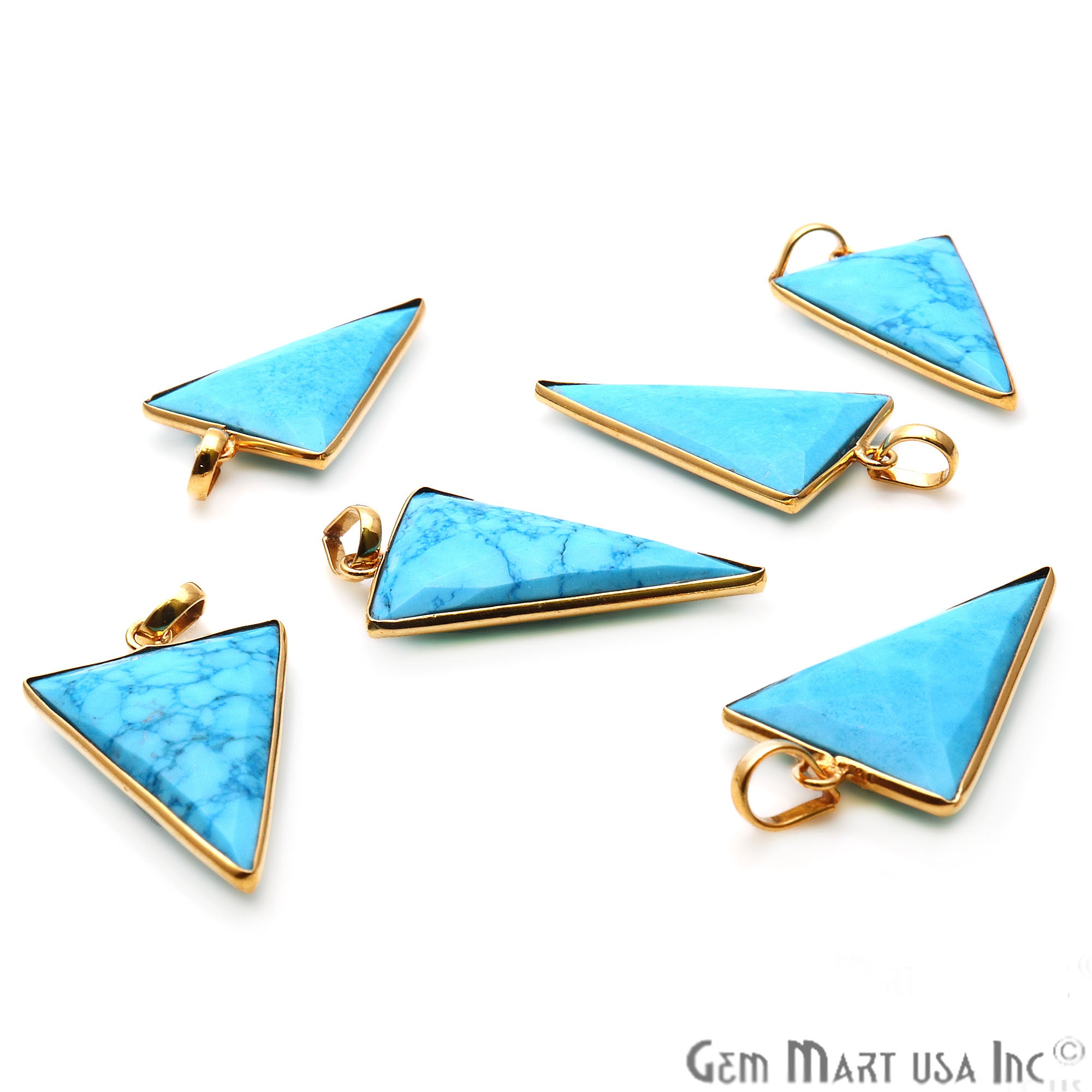 Turquoise Triangle 35x21mm Gold Plated Bezel Gemstone Pendant - GemMartUSA