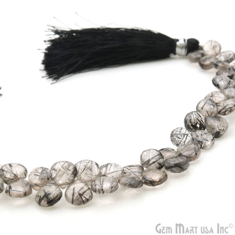Rutilated Heart Beads, 6 Inch Gemstone Strands, Drilled Strung Briolette Beads, Heart Shape, 6-7mm