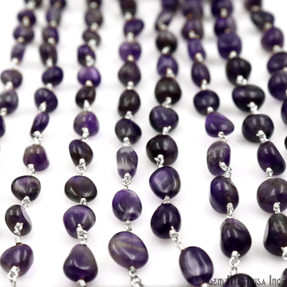 Amethyst Tumble Beads 8x5mm Silver Plated Gemstone Rosary Chain