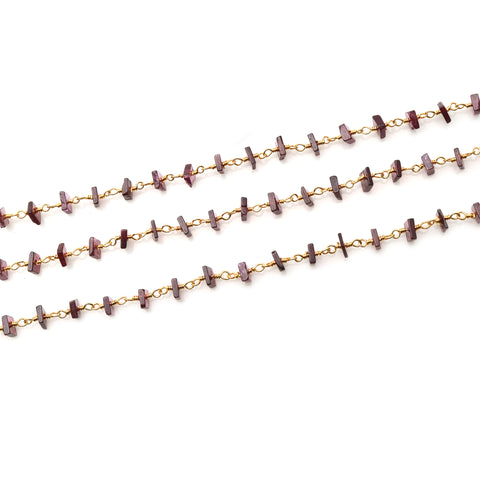 Garnet Square Beads 4-5mm Gold Wire Wrapped Rosary Chain