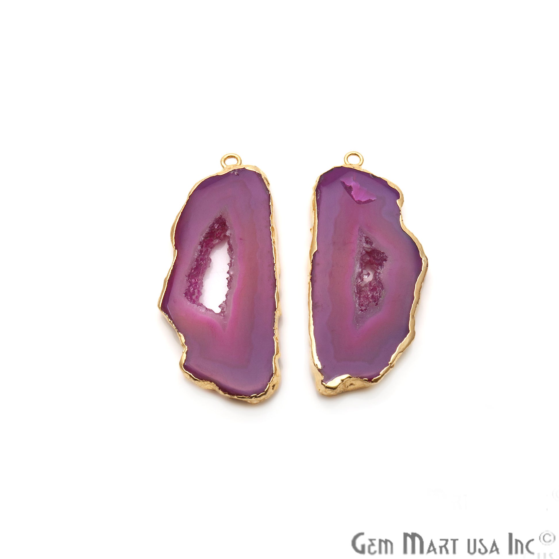 Agate Slice 49x21mm Organic Gold Electroplated Gemstone Earring Connector 1 Pair - GemMartUSA