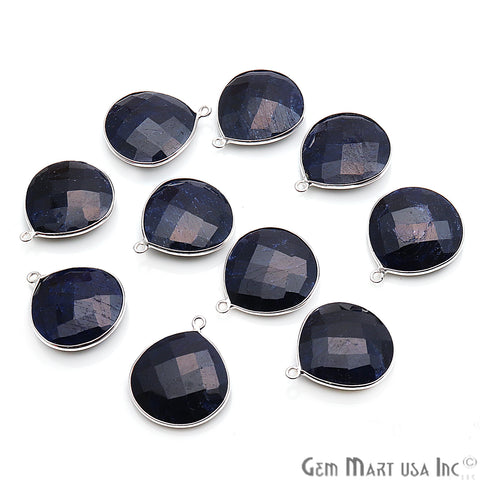 Sapphire Bezel 20mm Heart Shape Single Bail Silver Plated Gemstone Connector - GemMartUSA