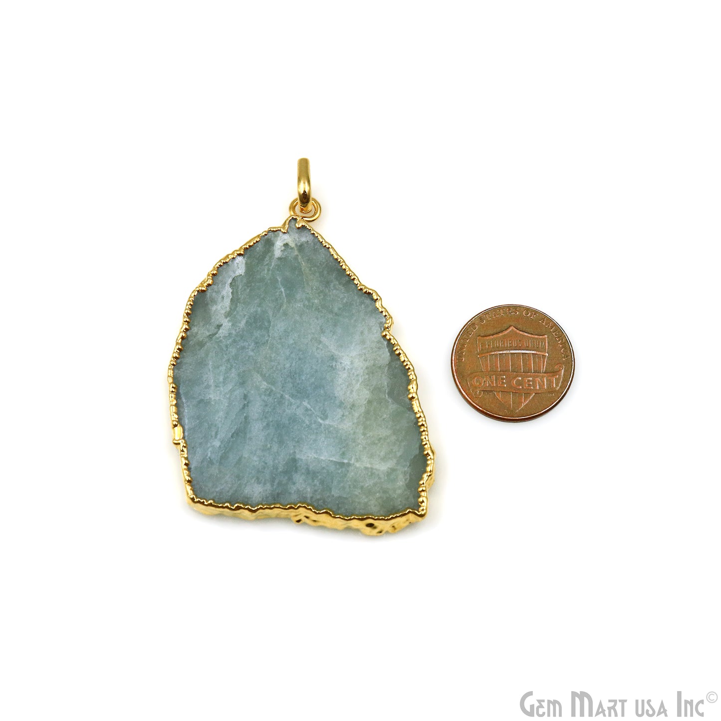 Aquamarine Free Form shape 52x37mm Gold Electroplated Gemstone Single Bail Pendant