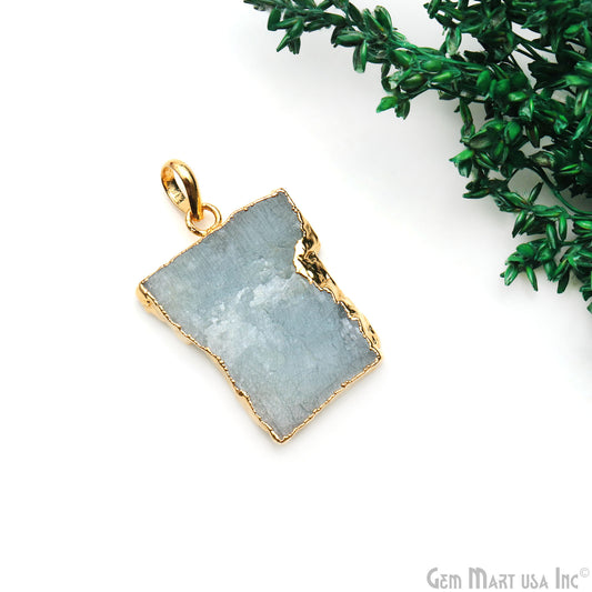 Aquamarine Free Form shape 32x22mm Gold Electroplated Gemstone Single Bail Pendant